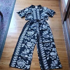 Black and White Floral Jumpsuit